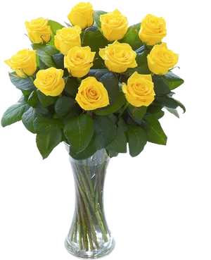 Vibrant Yellow Rosesin Vase PNG