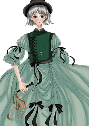Victorian Anime Character Green Dress