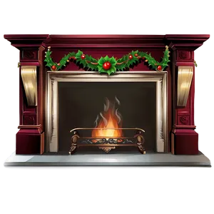 Victorian Christmas Fireplace PNG 06262024
