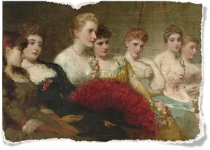 Victorian Ladies Elegant Gathering PNG image