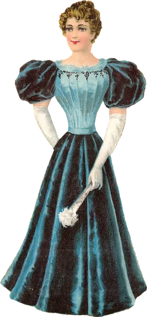 Victorian Ladyin Blue Dress PNG image