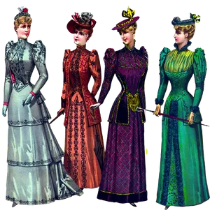 Victorian Women Fashion Illustration PNG image