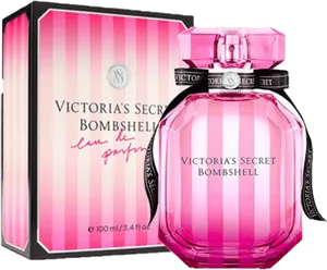 Victorias Secret Bombshell Perfumeand Packaging PNG image