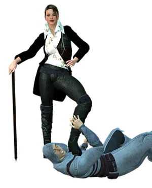 Victorious Woman Standing Over Defeated Man