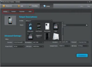 Video Editing Output Settings Interface PNG image