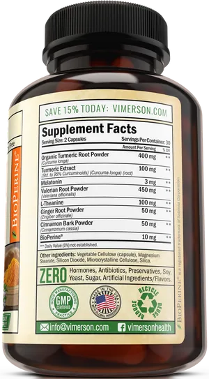 Vimerson Health Turmeric Supplement Bottle PNG