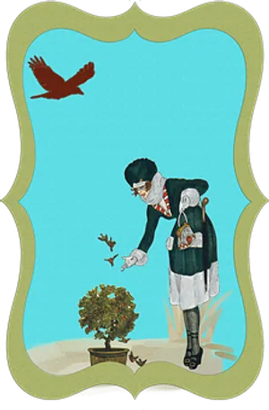 Vintage Birdand Gardener Illusion