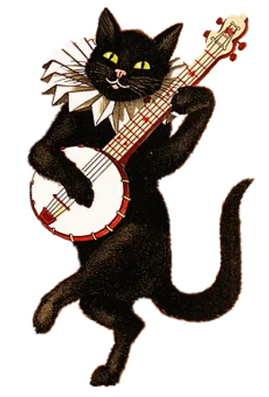 Vintage Black Cat Playing Banjo