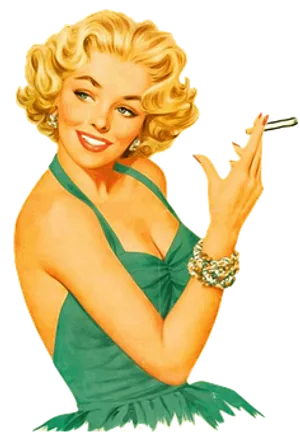 Vintage Blonde Pinup Girl Smoking PNG image