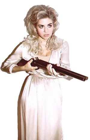 Vintage Blonde Woman Holding Rifle PNG image