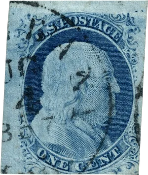 Vintage Blue One Cent Stamp PNG image