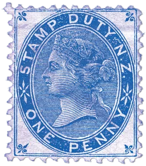 Vintage Blue One Penny Stamp Duty PNG image