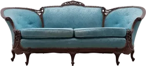 Vintage Blue Velvet Couch PNG image