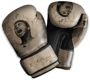 Vintage Boxing Gloveswith Faces Print PNG image