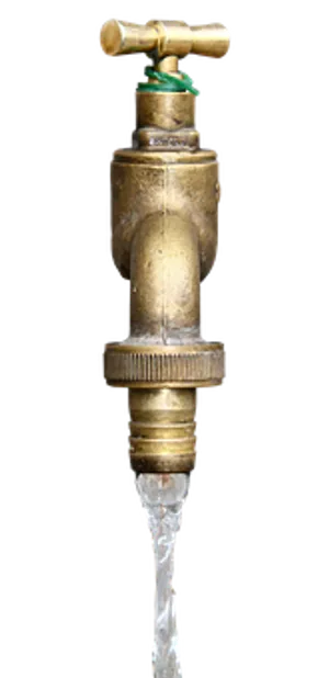 Vintage Brass Water Tap Flowing PNG image