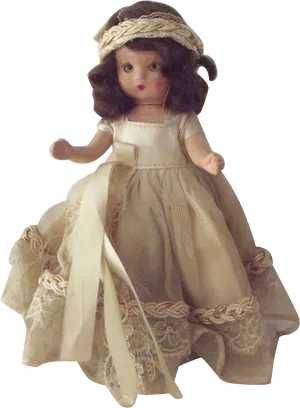 Vintage Brunette Dollin White Dress PNG image
