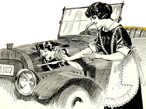 Vintage Car Illustrationwith Women