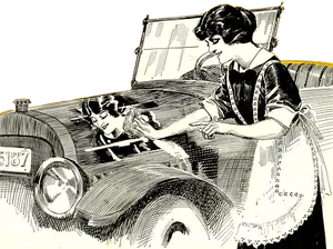 Vintage Car Illustrationwith Women PNG image