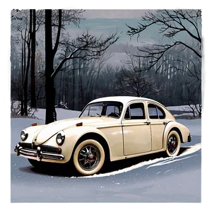 Vintage Car Winter Scene PNG 06252024