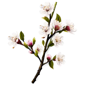 Vintage Cherry Blossom Illustration PNG 05032024