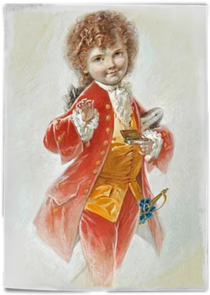 Vintage Child In Red Coat Painting PNG image