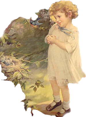 Vintage Childand Bird Illustration