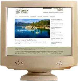 Vintage Computer Monitor Displaying Website PNG image