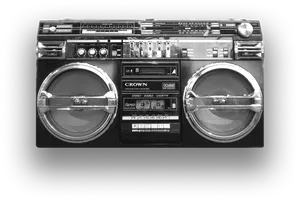 Vintage Crown Boombox Blackand White PNG image