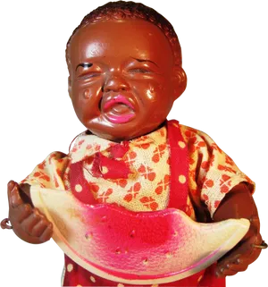 Vintage Crying Doll With Watermelon Slice PNG image