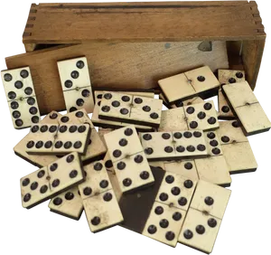Vintage Dominoes Spilled From Box PNG