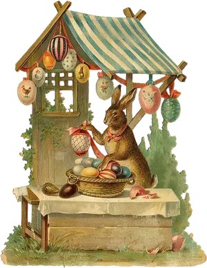 Vintage Easter Bunny Decorating Eggs