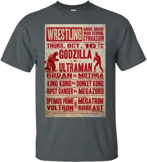 Vintage Fantasy Wrestling Match T Shirt Design PNG image