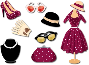 Vintage Fashion Accessoriesand Dress PNG image