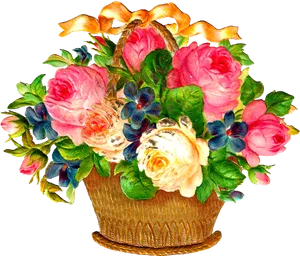 Vintage Floral Basket Arrangement PNG image