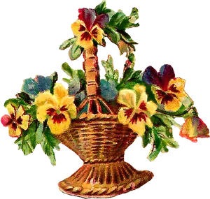 Vintage Floral Basket Illustration PNG image