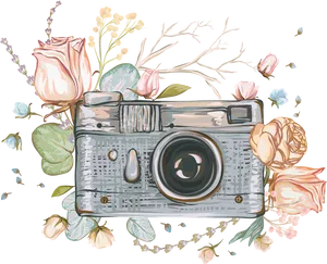 Vintage Floral Camera Illustration PNG image