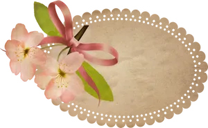 Vintage Floral Framewith Pink Ribbon PNG image