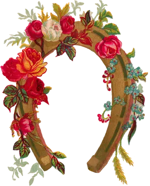 Vintage Floral Horseshoe Illustration PNG image