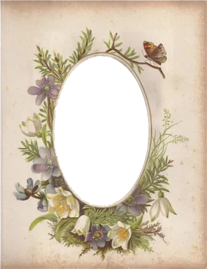 Vintage Floral Oval Framewith Butterfly PNG image