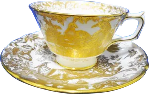 Vintage Golden Teacupand Saucer PNG image