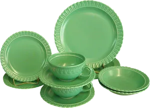 Vintage Green Dinnerware Set PNG image