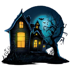 Vintage Haunted House Illustration PNG Ctn