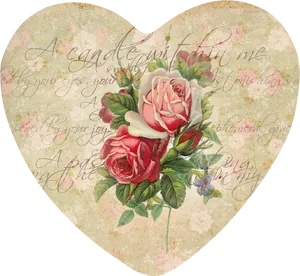 Vintage Heart Roses Love Note PNG image