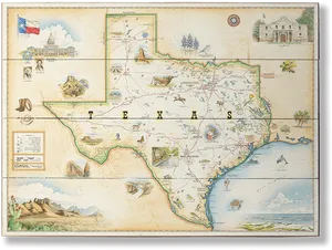 Vintage Illustrated Texas Map PNG image
