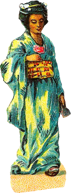 Vintage Kimono Figure Illustration PNG
