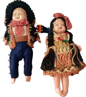 Vintage Knitted Dollsin Traditional Costumes PNG image