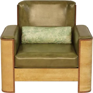 Vintage Leather Club Chair With Pillow PNG image
