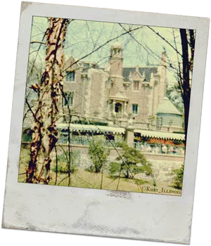 Vintage Mansion Through Trees Photograph PNG image