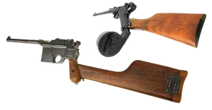 Vintage Mauser C96 Broomhandle Pistol PNG image