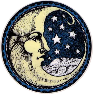 Vintage Moonand Stars Illustration PNG image
